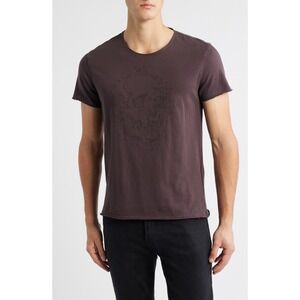 $168 John Varvatos Beaded Skull Raw Edge T-Shirt Mens Medium Oxblood Cotton Tee